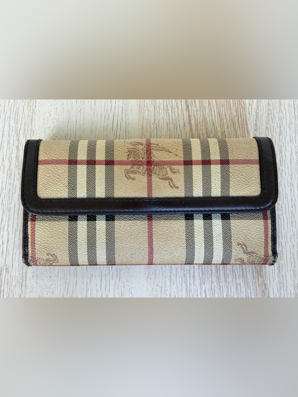 Authentic Burberry Haymarket Check Continental Wallet Brown Leather